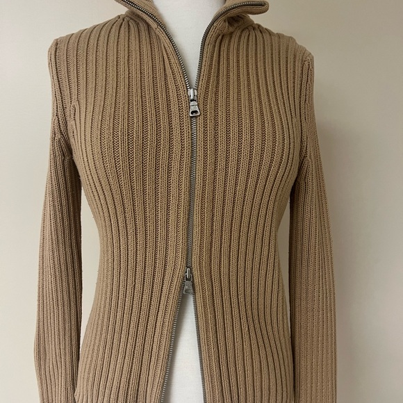 Ralph Lauren Women Size S Tan Cable Knit Cotton Full Zip Sweater Preppy Classic - Picture 2 of 5